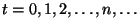 $t=0,1,2,\ldots,
n,\ldots$