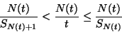 \begin{displaymath}
{N(t)\over S_{N(t)+1}}<{N(t)\over t}\le{N(t)\over S_{N(t)}}
\end{displaymath}