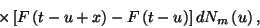 \begin{displaymath}\times\left[ F\left(t-u+x\right)-F\left(t-u\right)\right]dN_m\left(u\right) ,\end{displaymath}