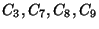 $C_3,C_7,C_8,C_9$